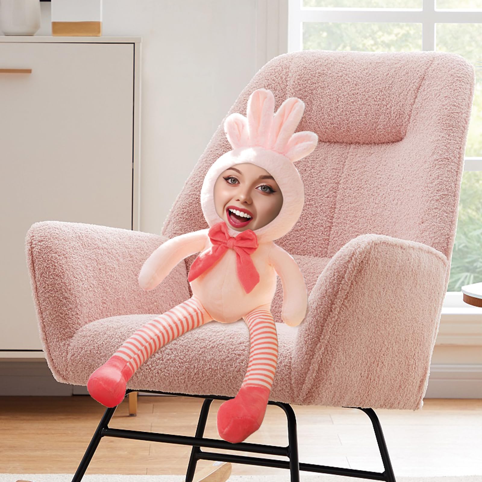 Personaliza tu Cara Foto Peluche - Peluches Personalizados Piernas Largas, Regalos para Cumpleaños, San Valentín, Navidad (Long Legs Bunny)