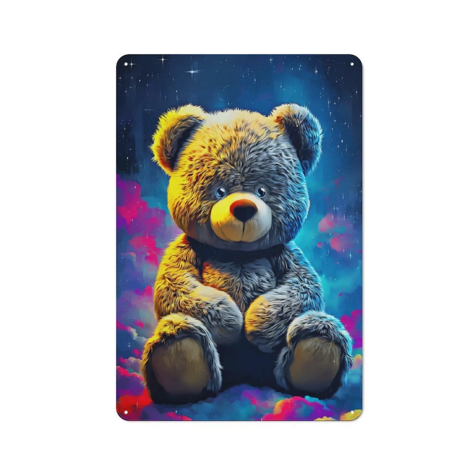 Junmoney Colorful Cosmic Teddy Bear Vintage Metal Plaque 30X20cm For Café Or Restaurant, A Decorative Gift For A Newly Furnished Café And Restaurant