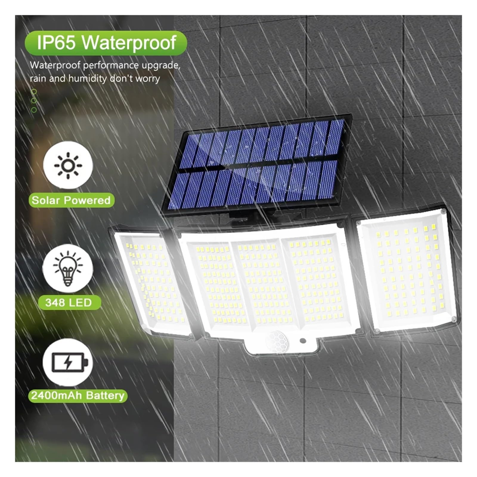 Luces Solares Led Exterior Jardin, Luz Solar al aire libre 348 LED lámpara de pared con Sensor de movimiento Solar con control remoto 3 modos IP65 Luz de inundación impermeable for porche de garaje pa