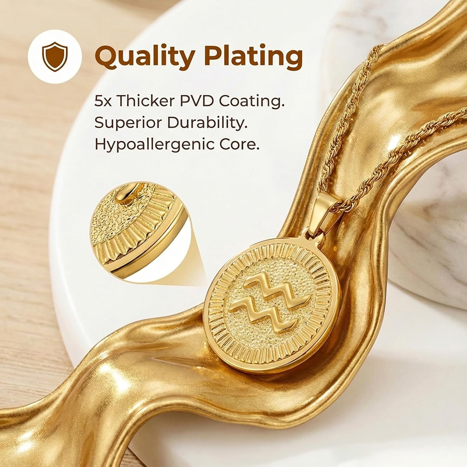 18K Gold Plated Zodiac Necklace for Women Men, Retro Coin Zodiac Sign Pendant Necklaces, Hypoallergenic & Anti-Tarnish, Adjustable Chain Horoscope Jewelry with Gift Box, Birthday Gifts for Her Him - Image 8