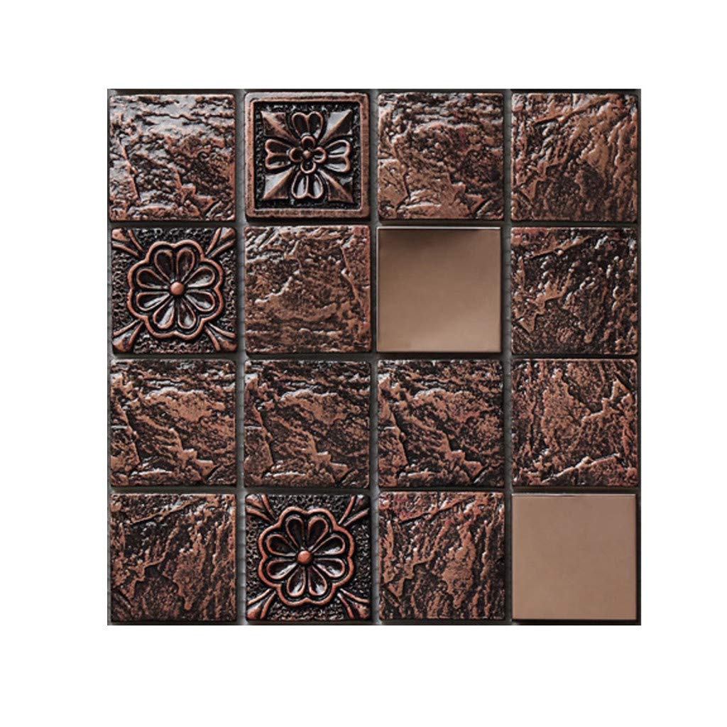Mikilon Decorative Tile Stickers 3D Marble Peel and Stick Backsplash Fire Retardant Tile Sheet (Brown)