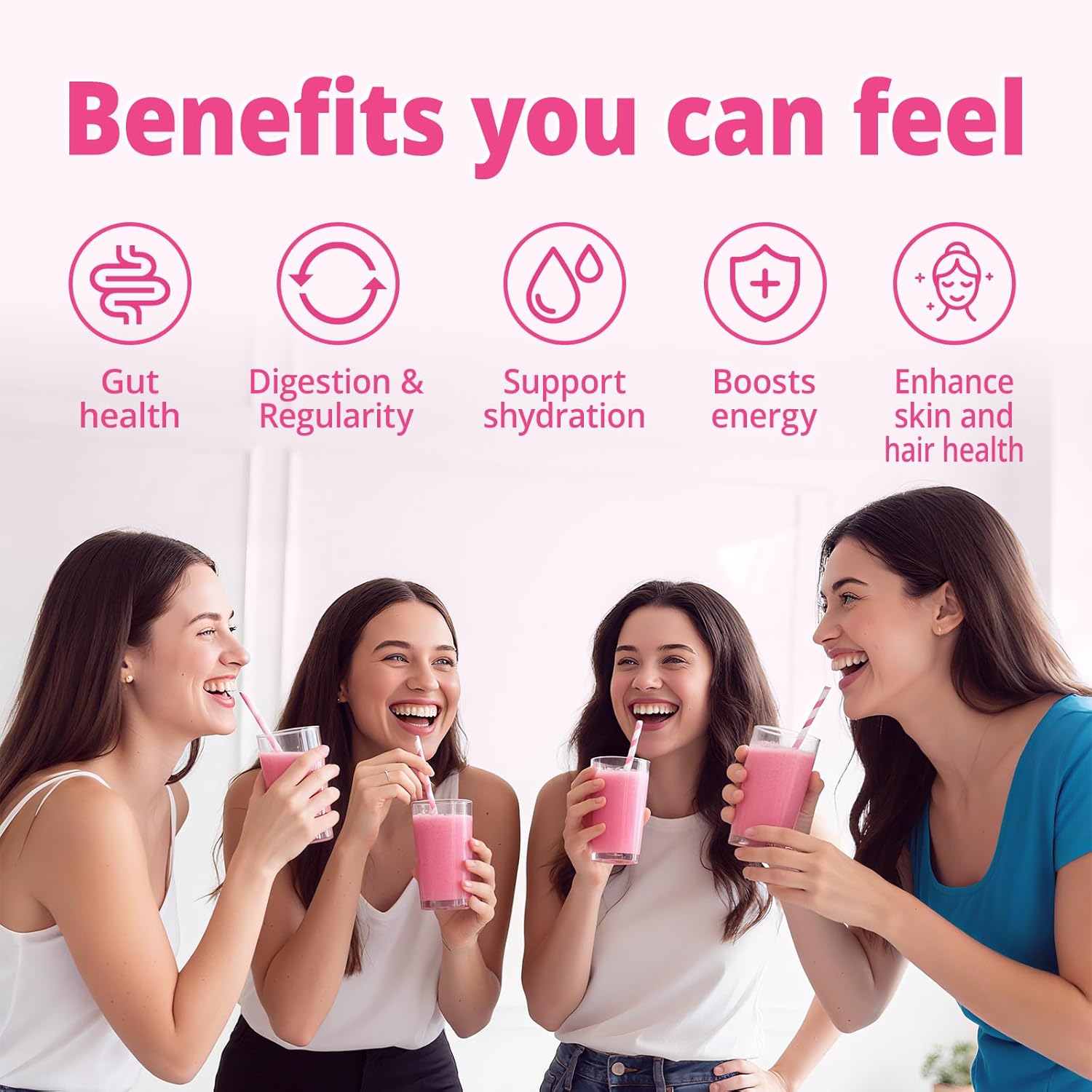 Daily Fiber Supplement for Women&Men, Fiber Powder with Probiotics, Collagen & Electrolytes- Supports Digestive & Gut Health, Bloating Relief | Sugar Free, Vegan, Strawberry Lemon Flavor, 15 Servings - Image 4