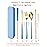 AARAINBOW 6 Pieces 18/8 Stainless Steel Flatware Set Portable Reusable Cutlery Set Travel Utensils Set Including Chopsticks Knife Fork Spoon Straws Cleaning Brush Dishwasher Safe (Blue golden)