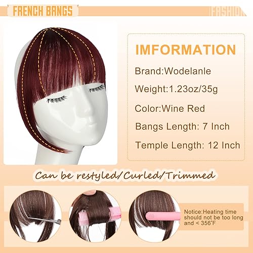Miniatura 3 de Flequillo de pelo con clip, flequillo falso francés, extensiones de cabello con clip, flequillo sintético fácil de usar, flequillo falso con