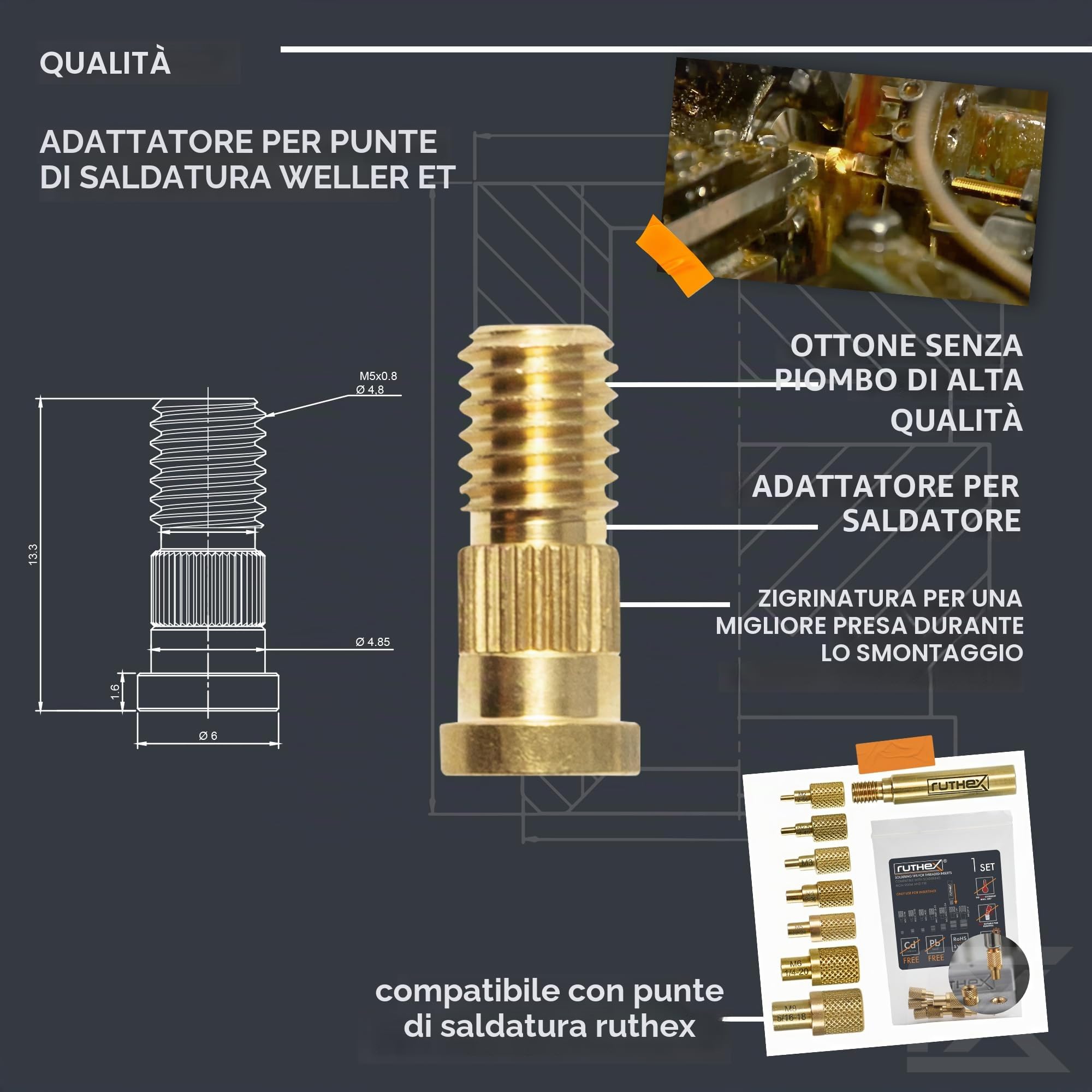 ruthex 2 punte di saldatura adattatore Weller Serie ET & LT – punta per saldatore compatibile con saldatore Weller WE1010, WP80, WEP70 per punte di saldatura ruthex per l'inserimento di inserti