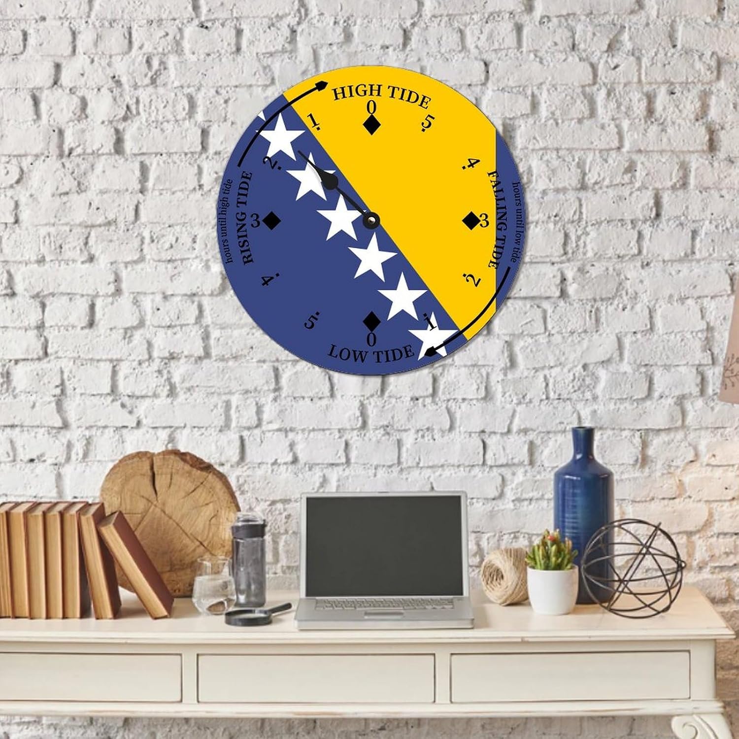 Bosnia and Herzegovina National Flag Tide Clocks Bosnia and Herzegovina Wood Tidal Clock with High Tide Low Tide 15" Wall Hanging Art Tide Movement Clock for Living Room Farmhouse Home Decor