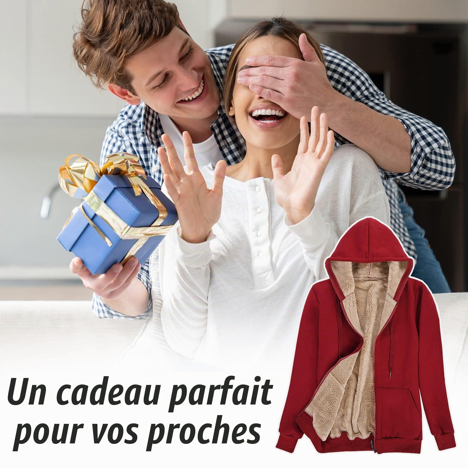 Voqeen Sweat-Shirt à Capuche Doublure Polaire Femme Sweat à Capuche Manteau en Peluche Veste Zippée à Capuche Chaud Zippé Sweat-Shirt Hiver Épais Hoodie Zip Up avec Poches