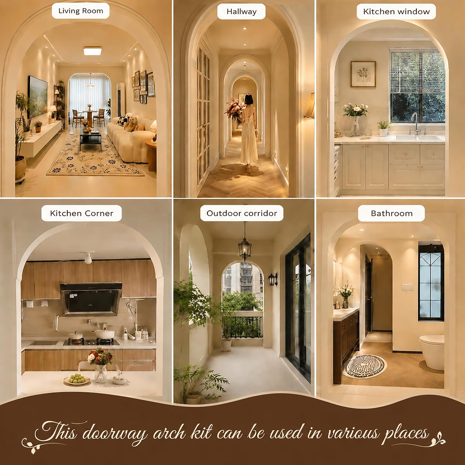 2Pcs Wooden Doorway Arch Kit Universal Half Circle Arch Kit for Doorway | 10.6"x10.6"x4.7" DIY Pre-Curved Interior - Easy Install to Transform Square Door to Round Arch for Living Room, Hallway