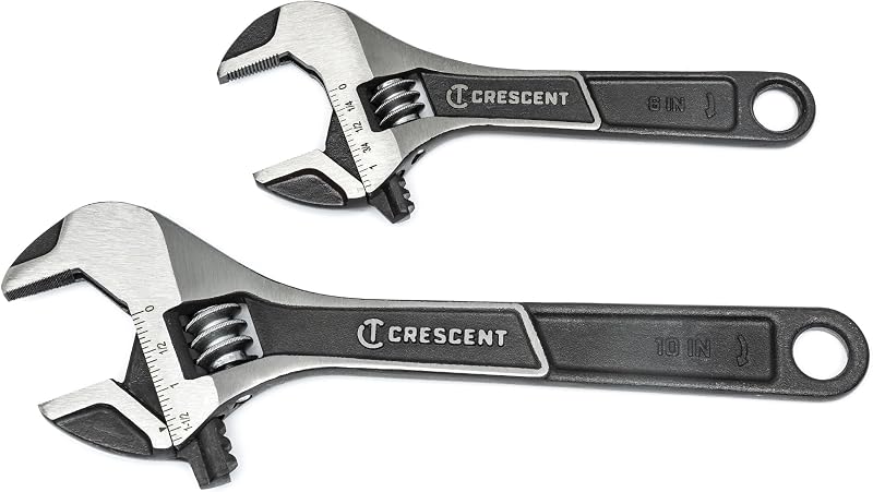 2 Piece Wide Jaw Adjustable Wrench Set | 6" & 10" | ATWJ2610VS | Home Improvement, Repair, and Garage Hand Tool, Wide Mouth Versatile Plumbing Tool