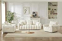 Antetek 3-Piece Teddy Sofa Set: 2 Deep Seat Chairs + Oversized 3-Seater Cloud Boucle Couch, Modern Beige Living Room Furniture