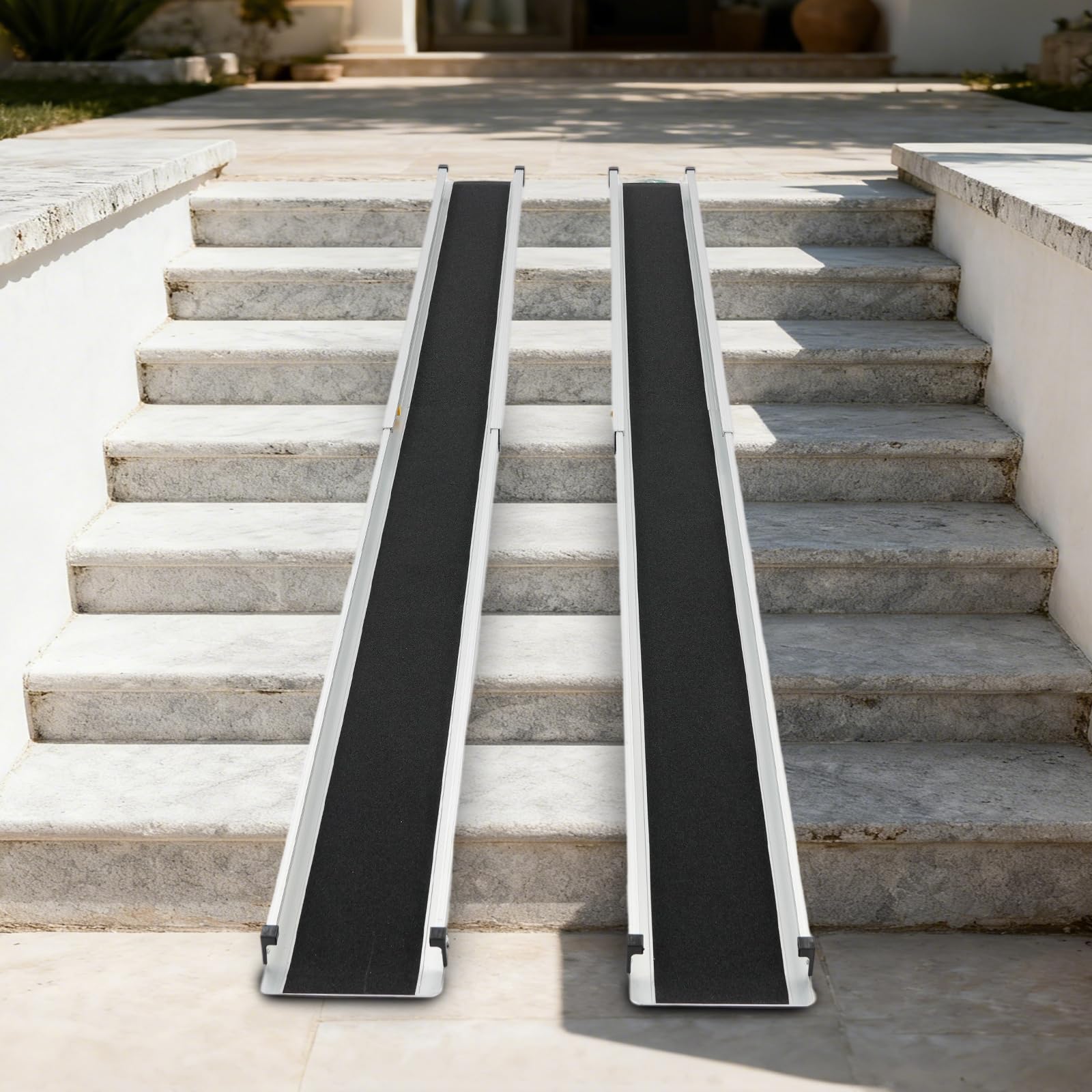 Rampas telescópicas para sillas de ruedas, de aleación de aluminio con capacidad de carga de 300 kg, negro y plateado, para silla de ruedas, escalones y ayudas de movilidad como bicicletas scooter
