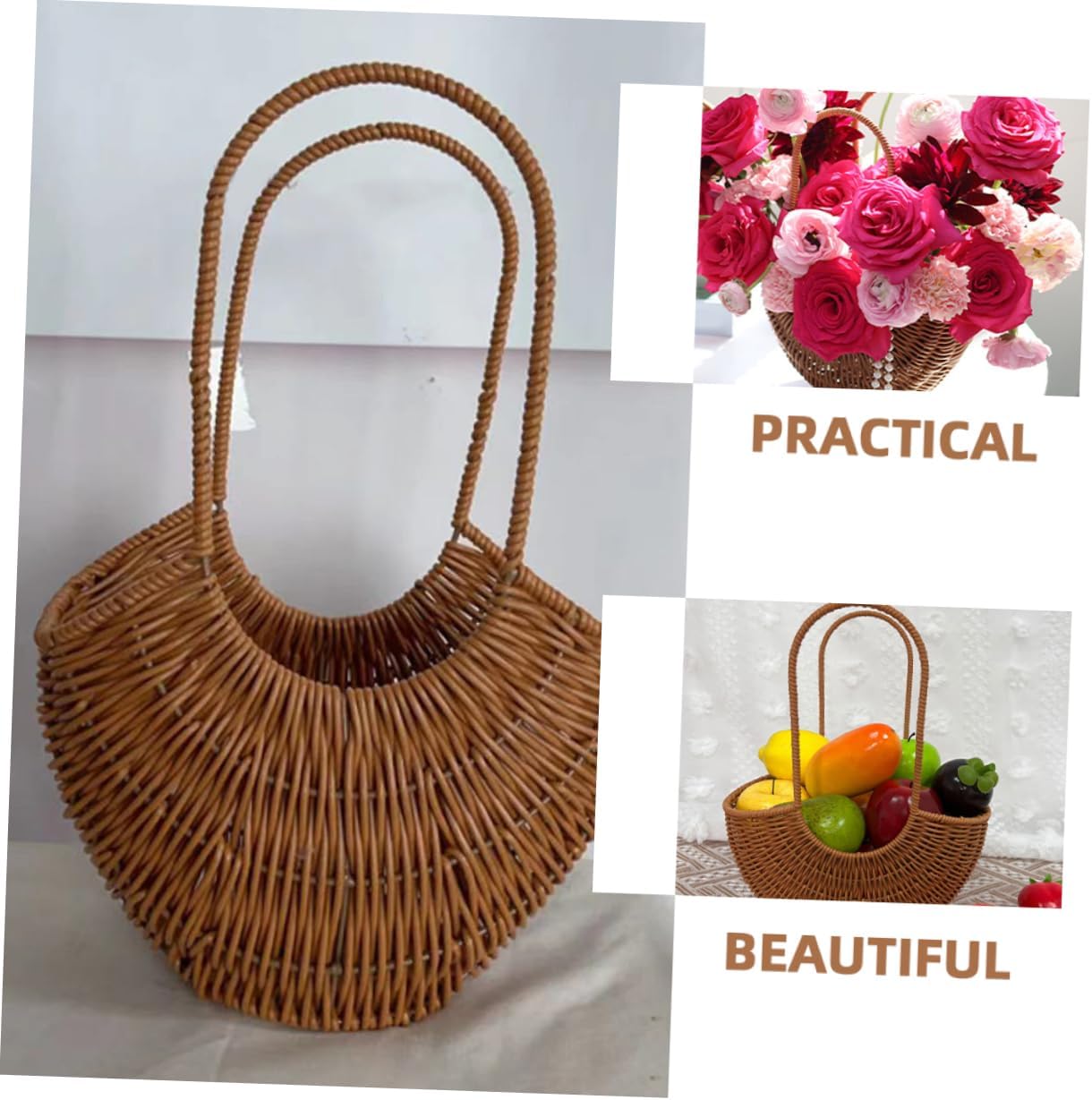 Simulated Rattan Handheld Flower Basket Decorative Storage Basket image 5