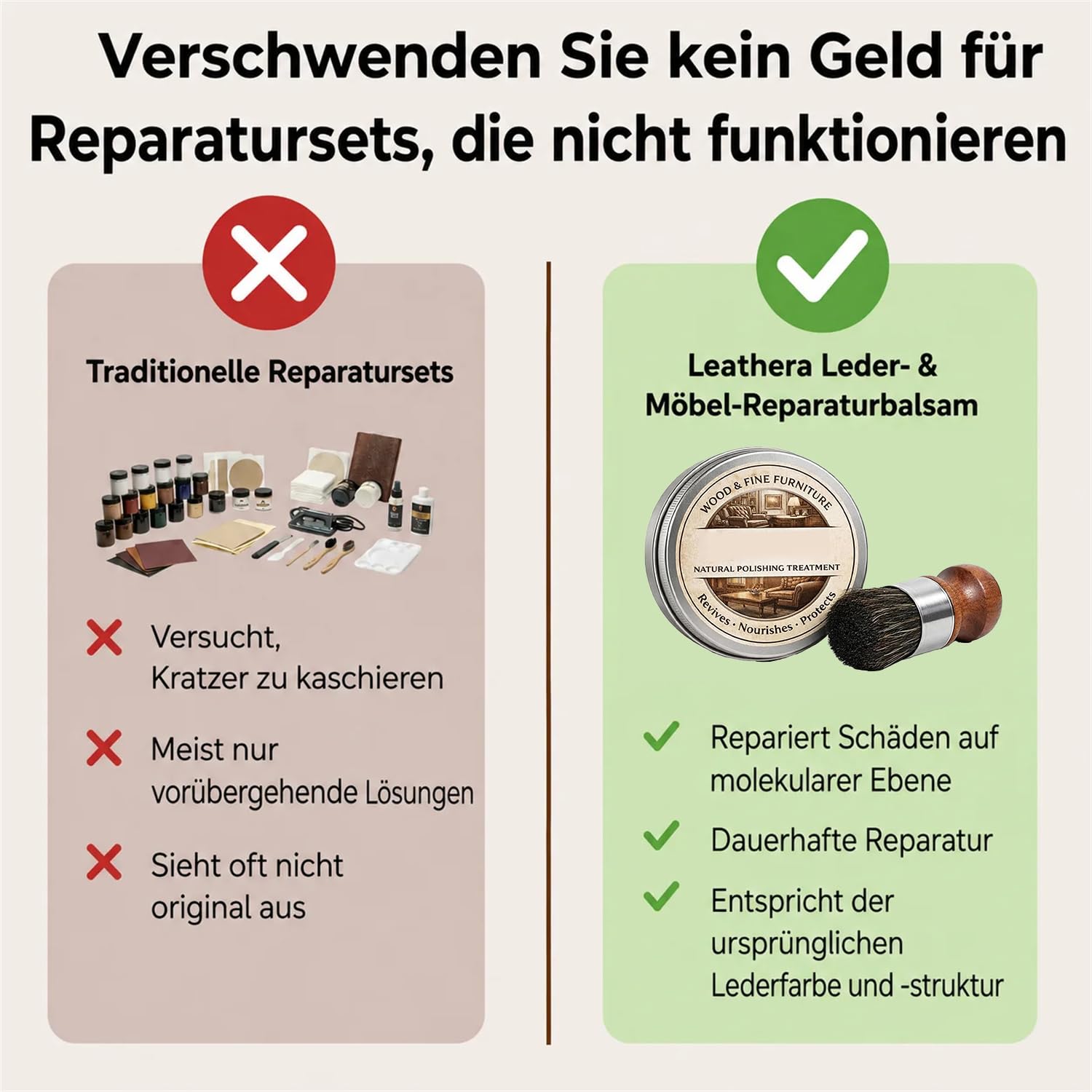 Leder Reparaturbalsam für Auto & Möbel – Lederpflege Creme für Sitze, Sofa, Taschen & Schuhe