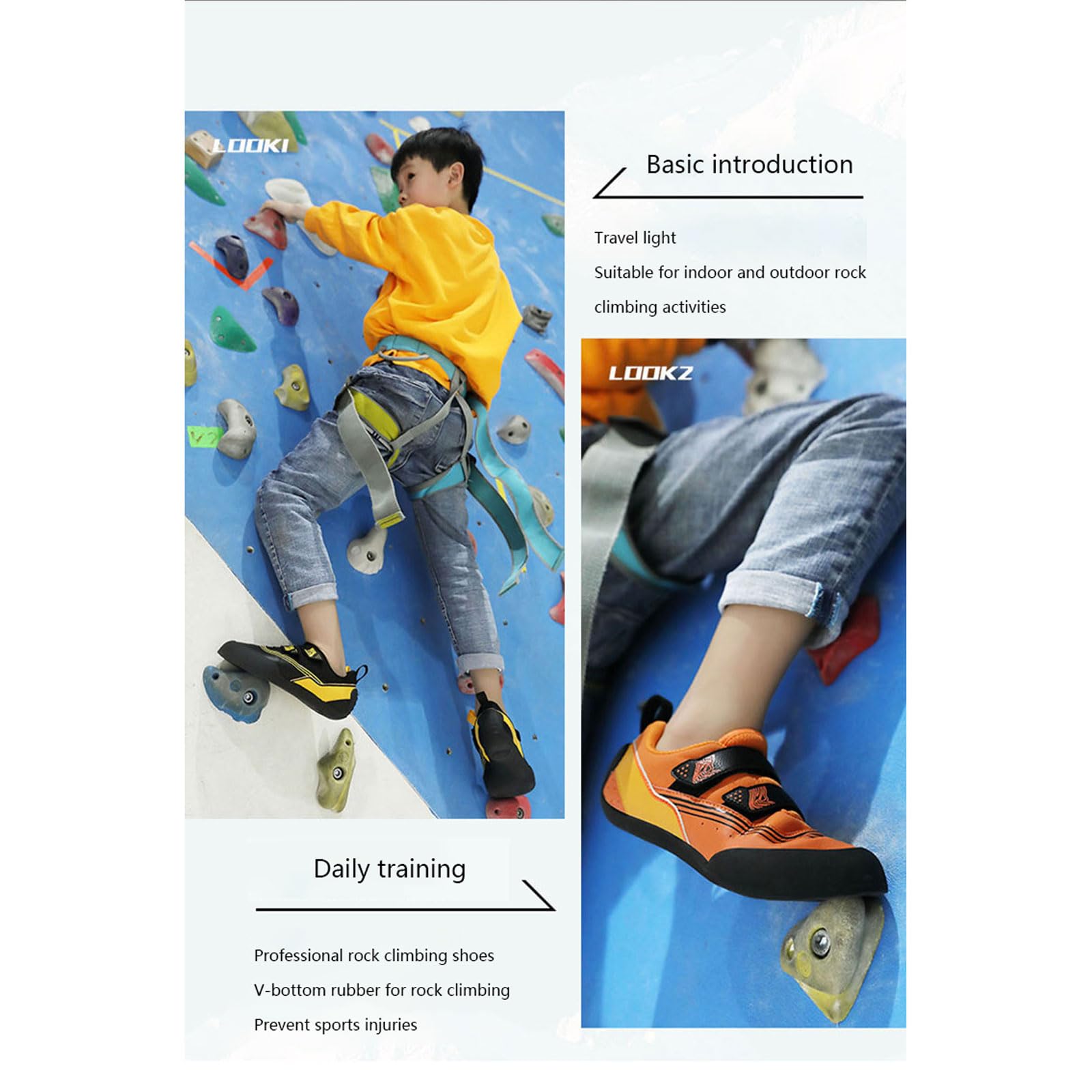 Calzado de Escalada en Roca, Calzado de Escalada para Principiantes en Interiores para Niños Y Niñas, Calzado de Escalada Compacto, Ligero Y Antideslizante, para Adolescentes Y Niños