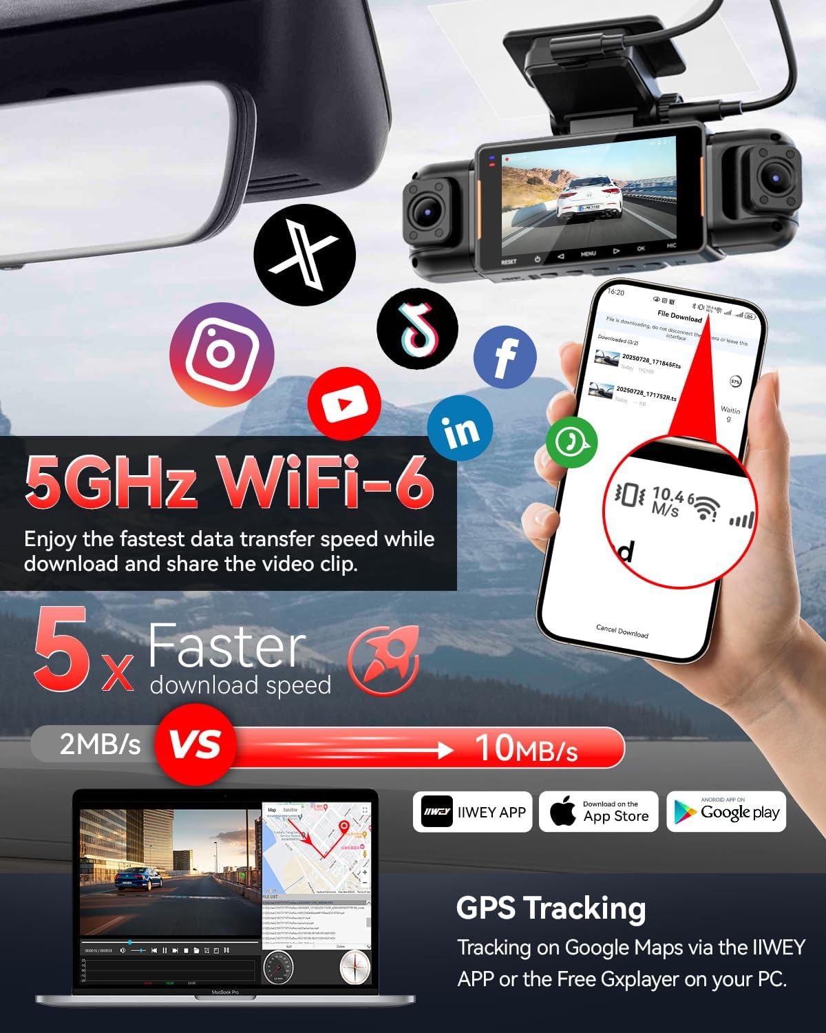 N5 PRO 4K 4 Channel Dash Cam, 360° All-Around View, 1080P Rear and Inside, 5G WiFi 6 - Up to 10MB/s, Built-in GPS, 8 IR Night Vision, G-Sensor, 24H Parking Mode, Free 128GB SD Card Included - Image 5