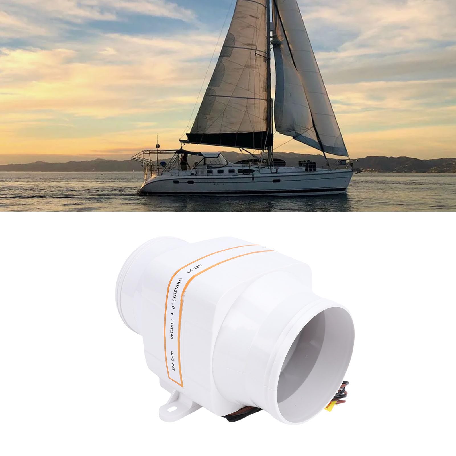 Acouto Ventilatore di Sentina Marino in da 4 Pollici, Soffiatore per Barche Silenzioso in Plastica ABS 12V 270 CFM con Girante a 4 Pale, per Ventilazione Marina per Barche a Vela per