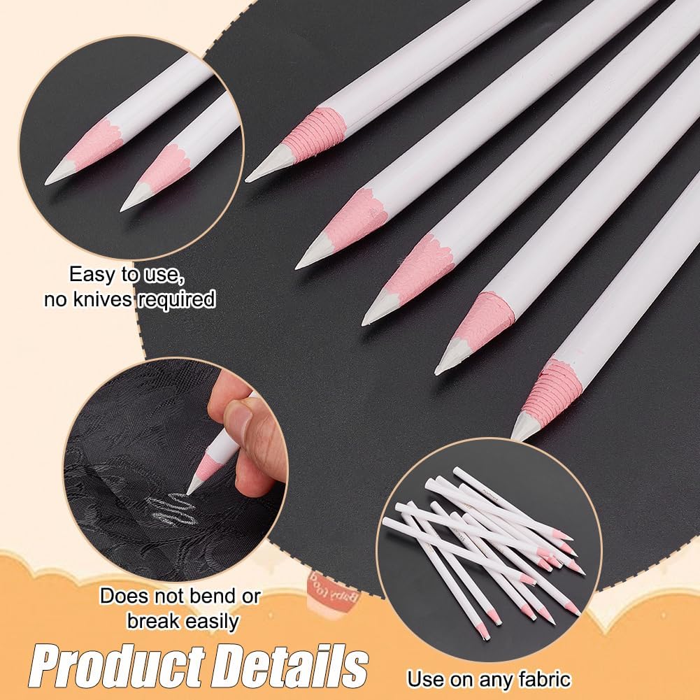 BENECREAT 12PCS Water Soluble Pencil Tracing Tools for Tailor's Sewing Marking and Students Drawing Tools, White