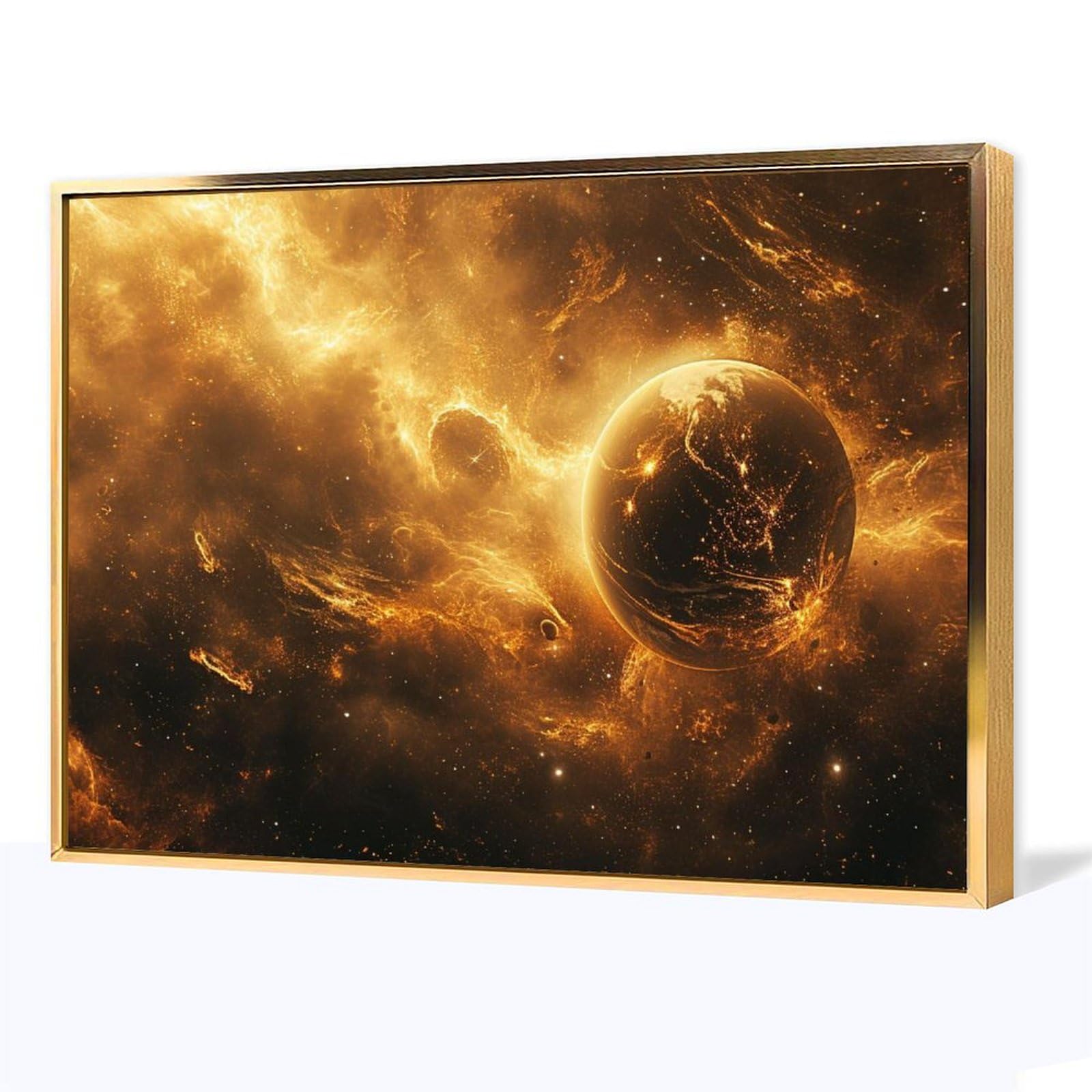 韓国画家　宇宙テーマの油彩画 金色フレーム付き Amazon.co.jp: 絵画 宇宙全体で燃え上がる太陽フレアインテリア