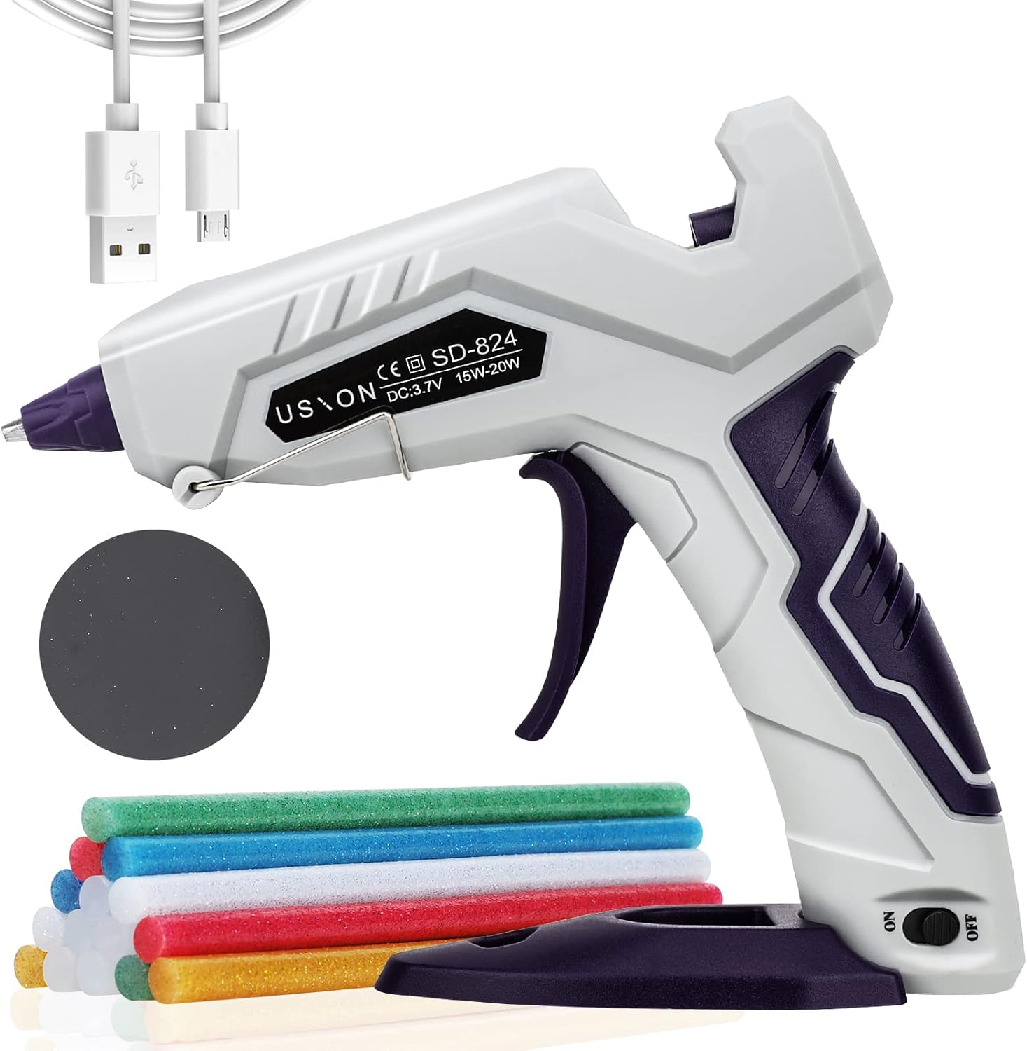Cordless Hot Glue Gun Kit,Rechargeable Melt Glue Guns with "StandUp" Base & 15 Glue Sticks(0.27