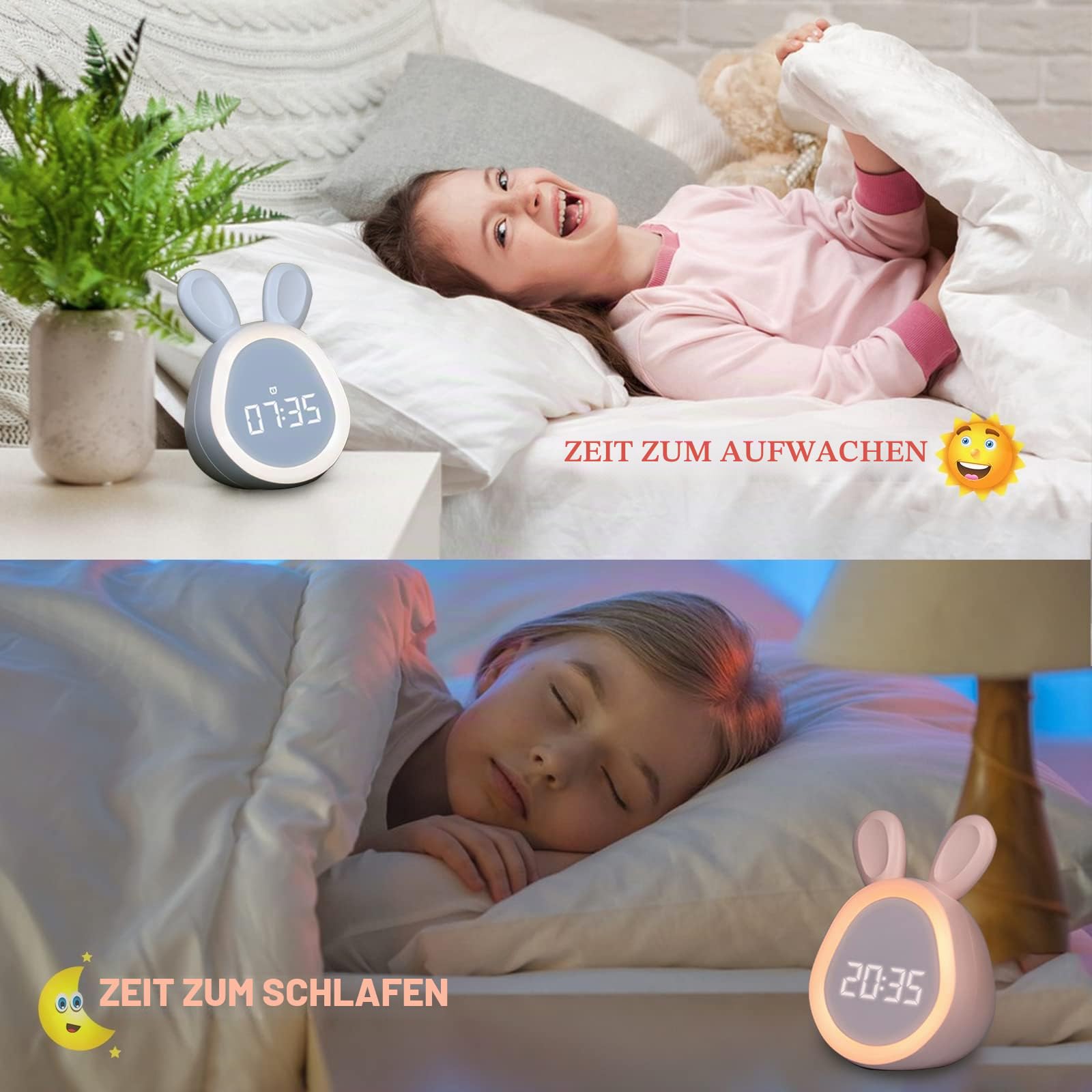 Niedlicher Hasen-Wecker für Kinder, digitaler Wecker mit Nachtlicht und Touch-Steuerung, Schlummerwecker, einstellbare Lautstärke und Helligkeit, Schlaftrainer-Uhren für Kinder, Kleinkinder,