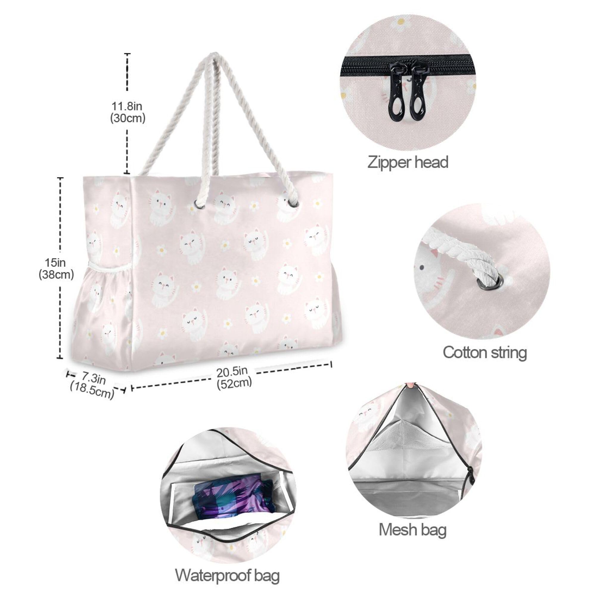 ALAZA Große Strandtasche für Damen, Babytiere, Faultier, sanddicht, Strandtasche, wasserdicht, mit Reißverschluss, Nasstaschen, Reisen, Fitnessstudio, Schwimmtasche