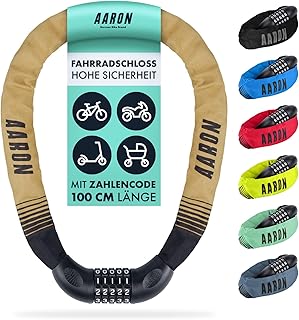AARON Lock One Bicycle Lock with 5-Digit Combination Code, Steel Chain Lock and High Security Level Lock for E-Bike, Mountain Bike, Trekking Bike, Touring Bike, Road Bike in Sand