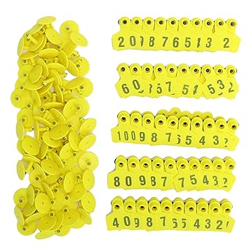 Pig Ear Tag, Not Easy to Fade Livestock Ear Tag, No.001?100 Farm Livestock Ear Tag, Bright Colors for Breeding Meat Quarantine