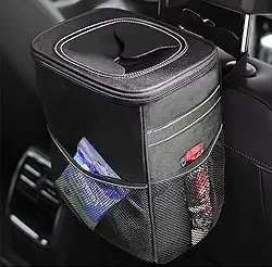 Lixeira Lixo Lixinho de Carro Automotivo com Tampa e Bolsos de Armazenamento Organizador 100% À Prova de Vazamentos, Lata de Lixo, Lixeira Multiuso para Carro