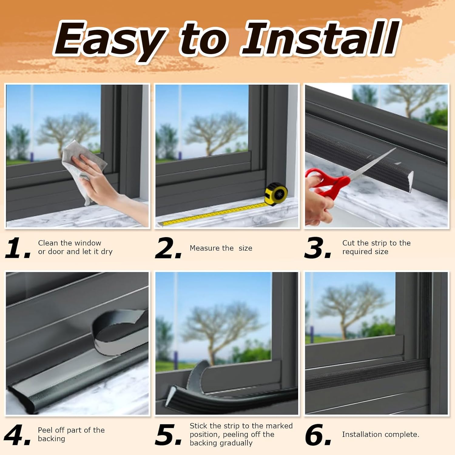 32.8-ft Draft Stopper for Doors and Windows, Wedge-Shape Soundproofing Door Insulation Strip to Block Hot Drafts, 0.95''Wide x 0.1~0.3'' Thick, for Sliding Doors and Window Frames(Black)