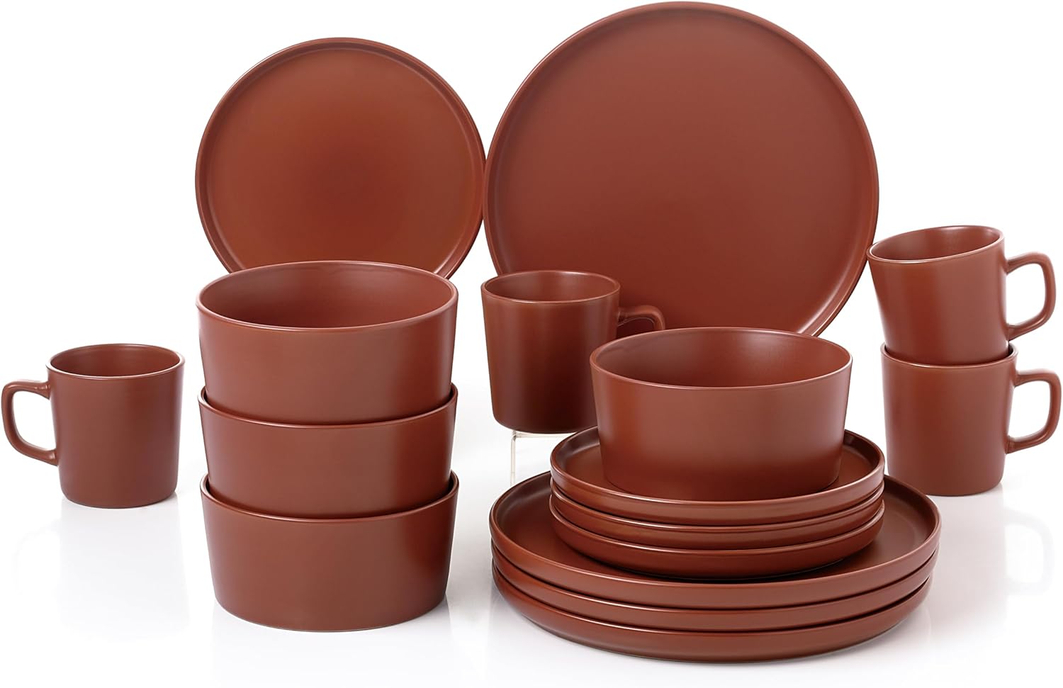 Lorren Home Trends Red Stoneware Dinnerware Set, 16 Piece, Service for 4, Microwave and Dishwasher Safe
