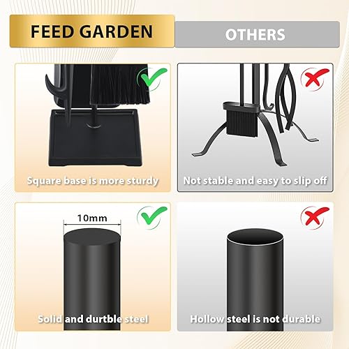Miniatura 5 de FEED GARDEN Juego de herramientas para chimenea, moderno para interiores y exteriores, de hierro forjado, accesorios incluidos, póker, pala,