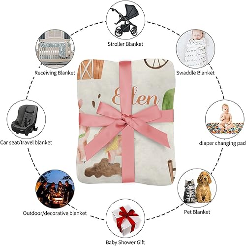 Miniatura 6 de Funny Farm Animals Personalized Sherpa Baby Blankets for Boys Girls,Soft Newborn Naps Custom Name Blanket for Shower Gift 30x40 in