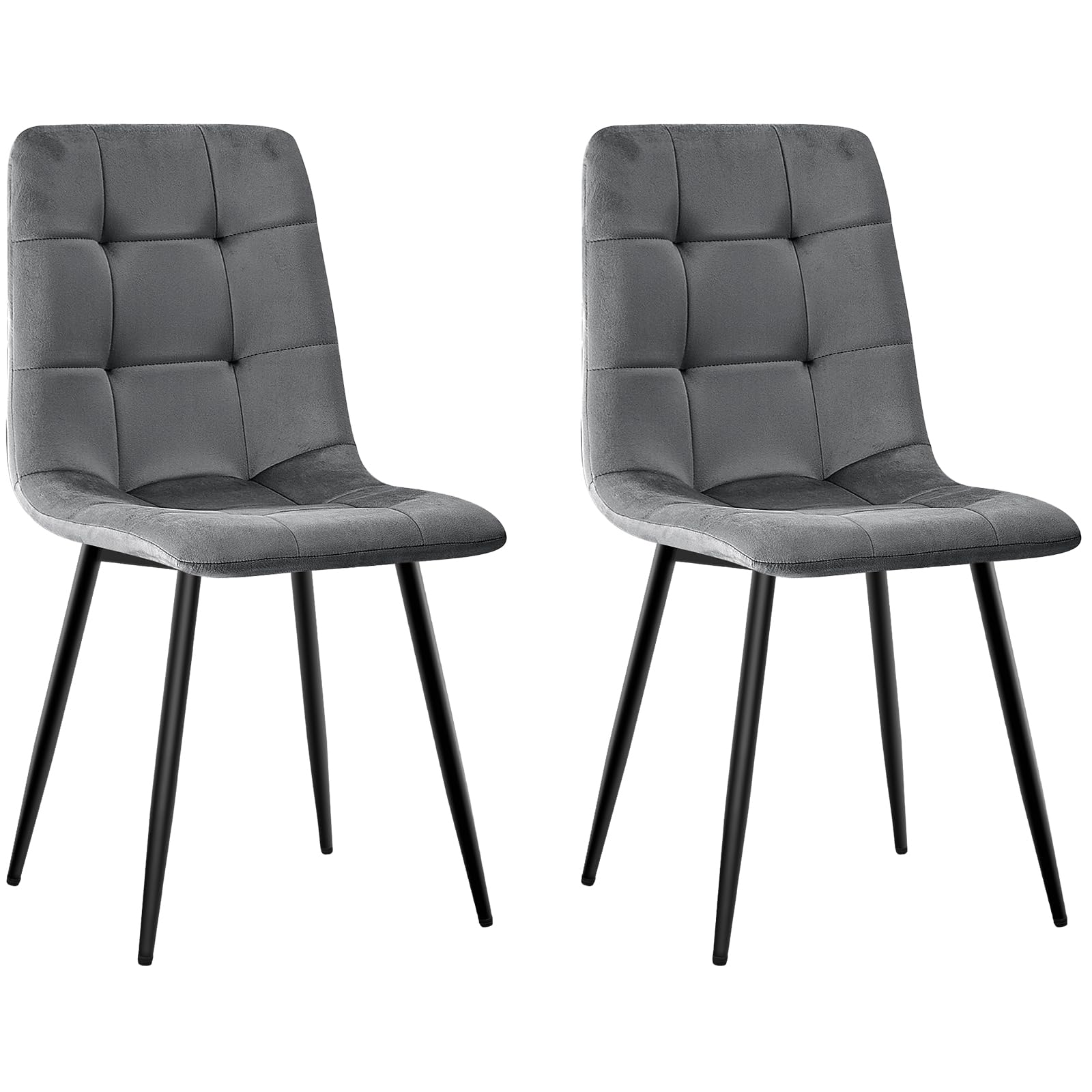 JIJIAN Pack de 2 Sillas de Comedor, Silla de Cocina de Terciopelo y Patas de Metal Negro, Sillas Tapizadas con Capacidad de Carga de 120 kg, Gris Oscuro