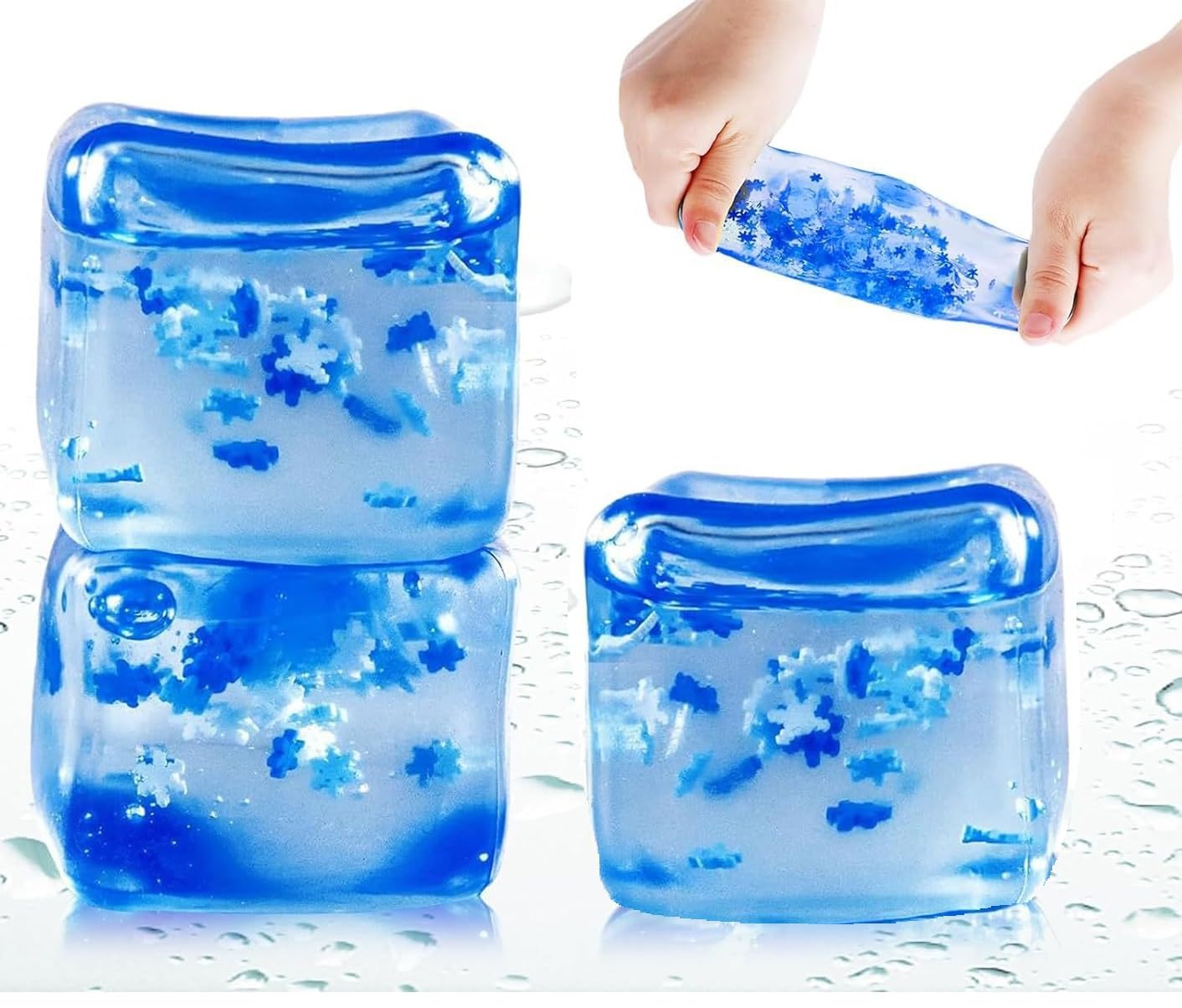 Fidget Toys Stress Cube: Squishy Fidget Toys for Kids Adults, High Density Gel Filled Squeeze Toys, Fidgets for Classroom, Gift Christmas Ideal for Stocking Stuffers for Kids (Snowflakes 3 Packs)