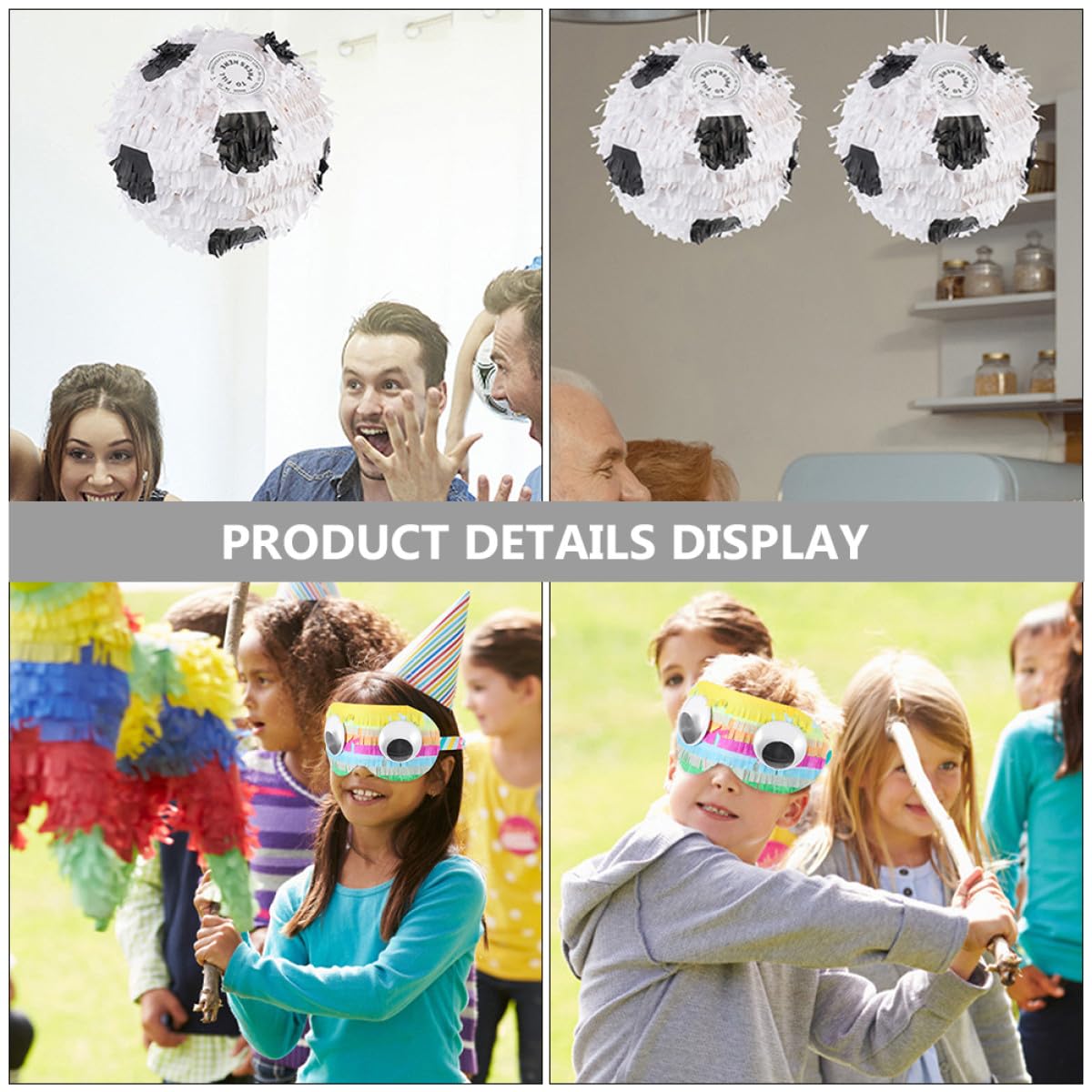 Piñata de Fútbol para Fiesta Infantil con Palos y Venda, Material de Papel Resistente, Crea Ambiente Alegre y Decoración Creativa para Celebraciones