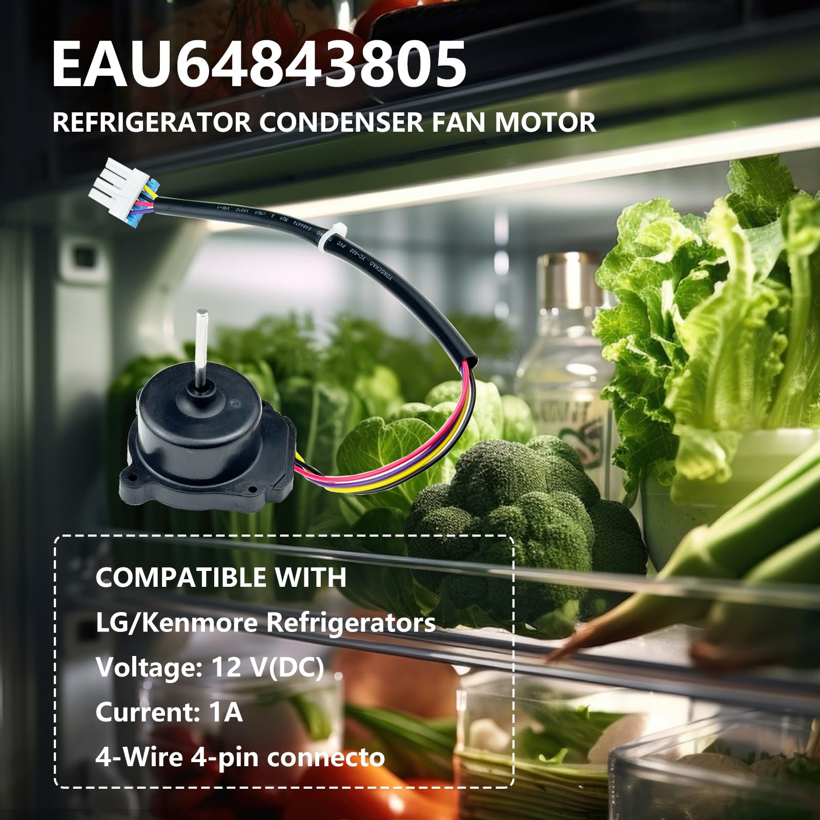 EAU64843805 Ensemble moteur de ventilateur à condensateur compatible avec moteur de ventilateur d'évaporateur de réfrigérateur LG