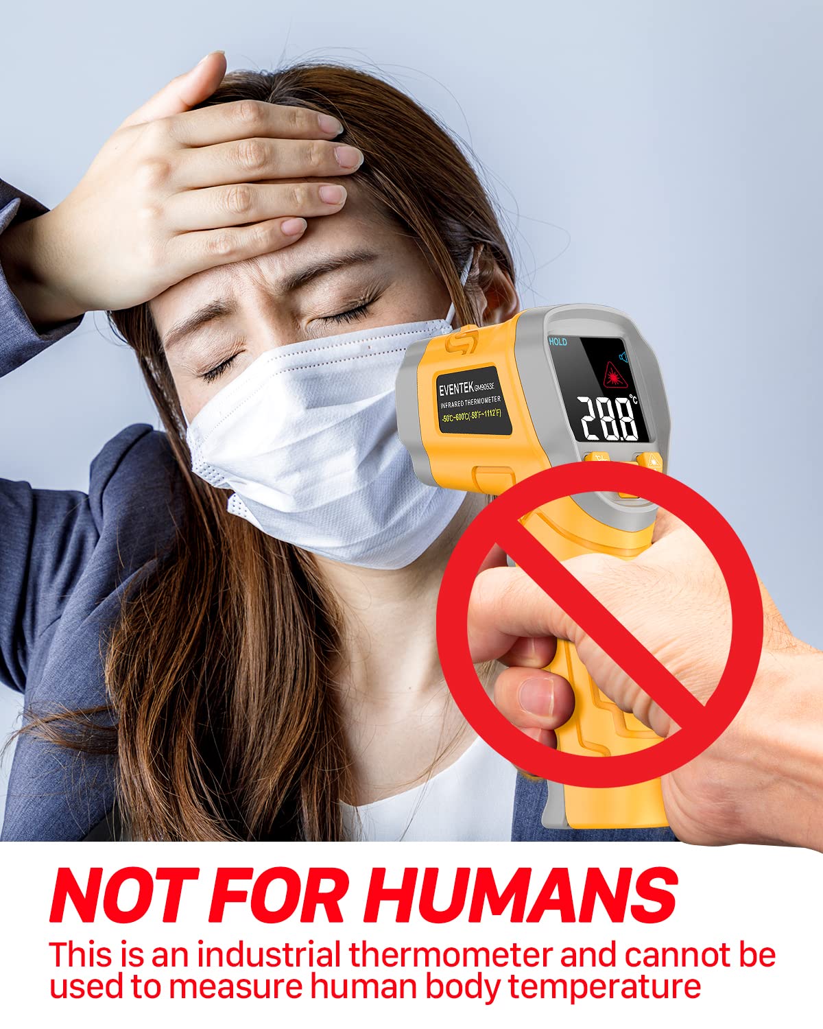EVENTEK Infrarot-Thermometer, Temperaturmessgerät -58°F~1112°F (-50°C~600°C) mit Einstellbarer Emissionsgrad, Laser thermometer, Nicht Menschliches-für... – Bild 8