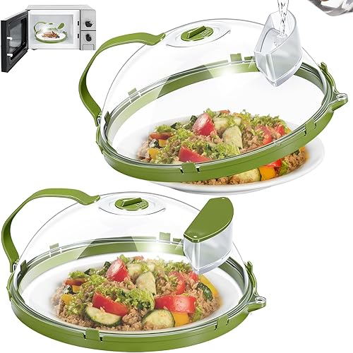 Paquete de 2 cubiertas 2 en 1 para salpicaduras de microondas de 10 pulgadas para alimentos con vapor de agua, cubiertas transparentes para