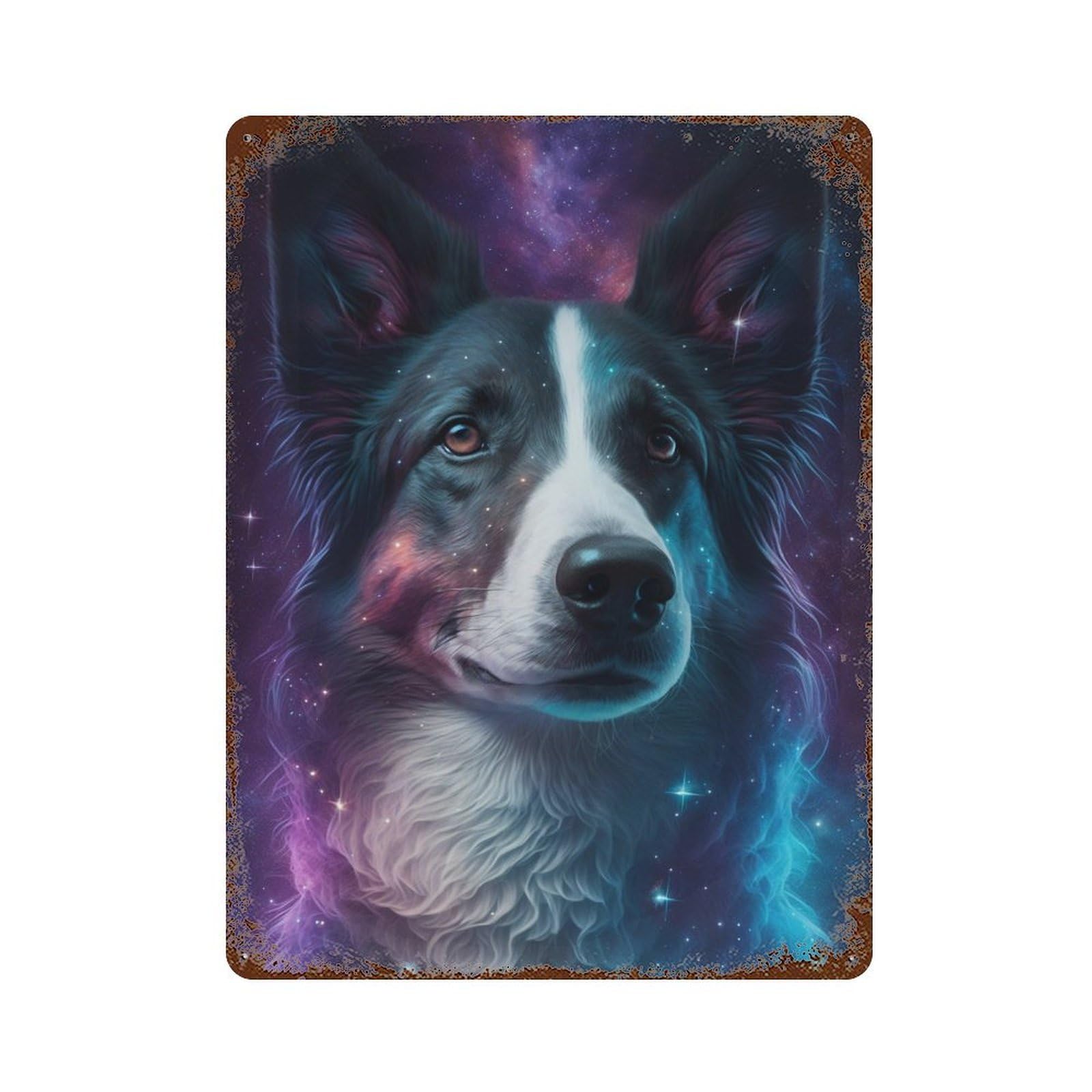 Cosmic Canine Portrait-5 Rusty Metal Tin Sign 15.7"x11.8", Old School Wall Decor for Garage, Pub Or Kitchen