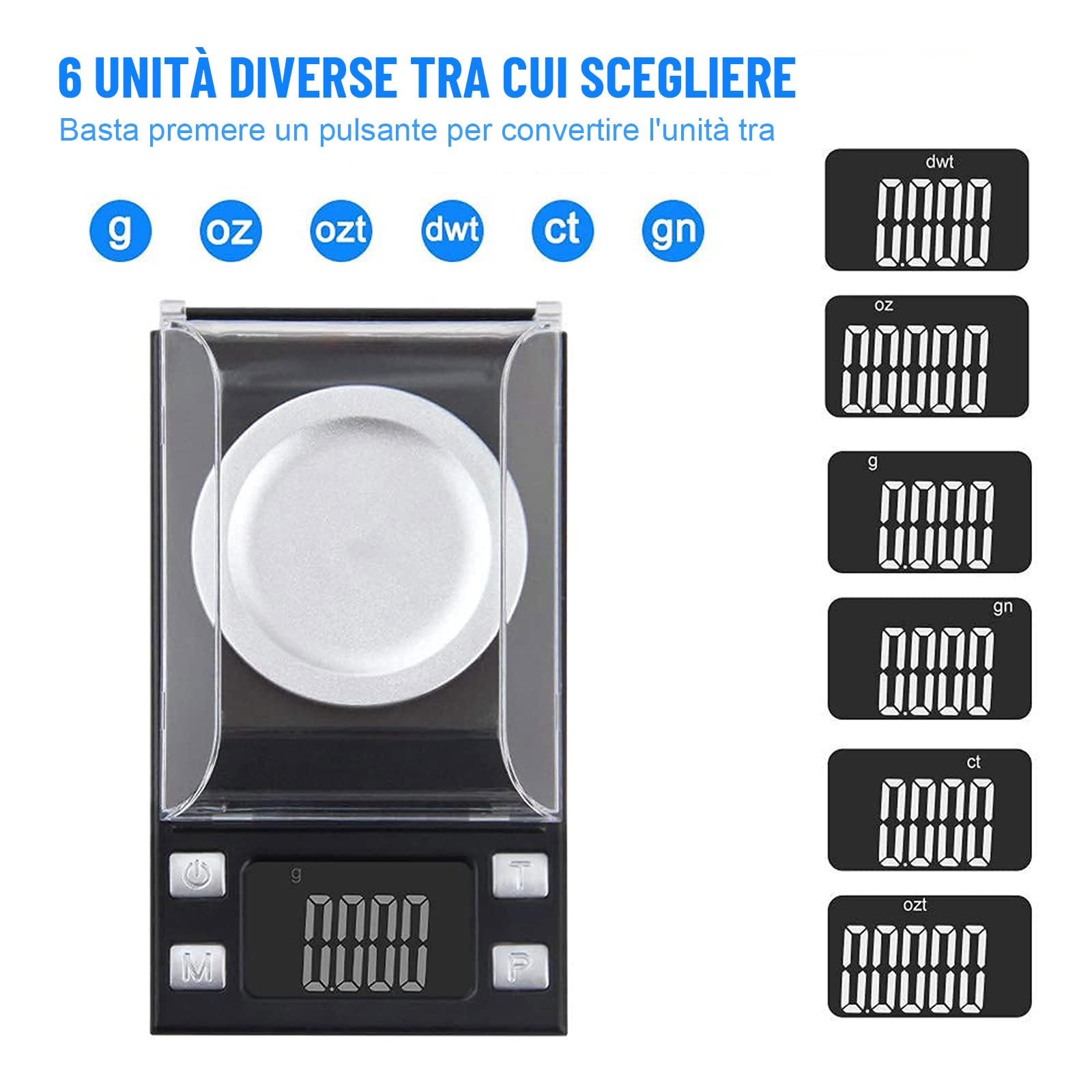 UNIWEIGH Milligrammo Scala 50g/0.001g Precisione Mini Carat Gram Bilancia Tascabile con Tara Display LCD