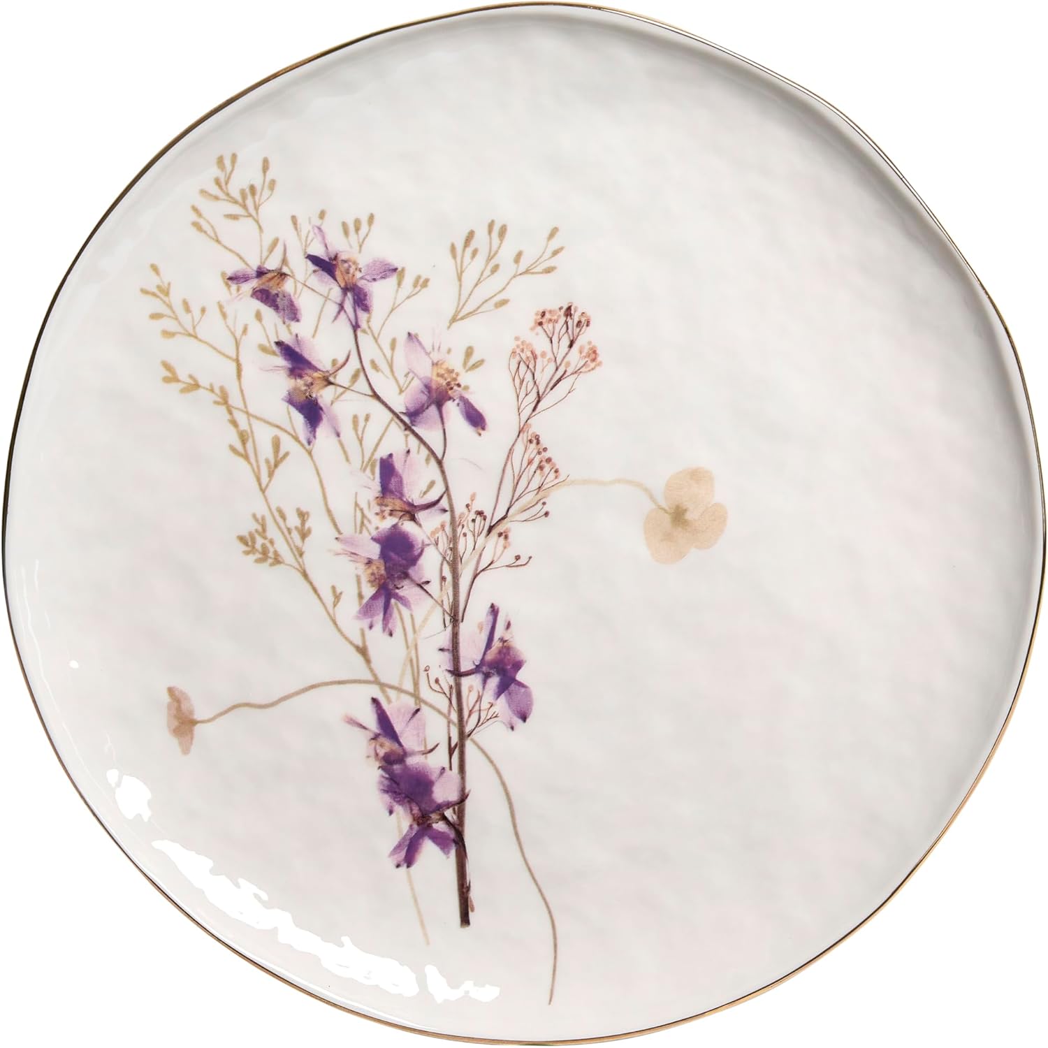 Sango 12-Piece Luxury Porcelain Dinnerware Set for 4- Glossy White Plates and Bowls Sets with Wildflower Patterns and Gold Rims, Ceramic Dish Set, Elegant Dishes for Everyday Dining, Gansevoort