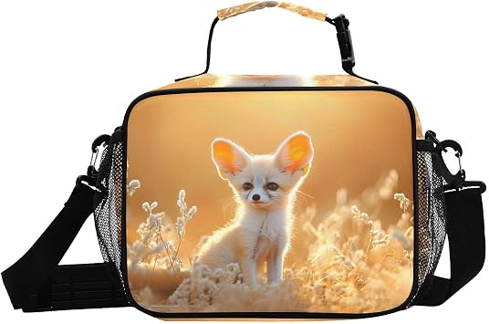 Cute Fennec Fox Insulated Lunch Box for Men Women Washable Lunch Bag for Daycare Picnics - Includes Adjustable Shoulder Strap