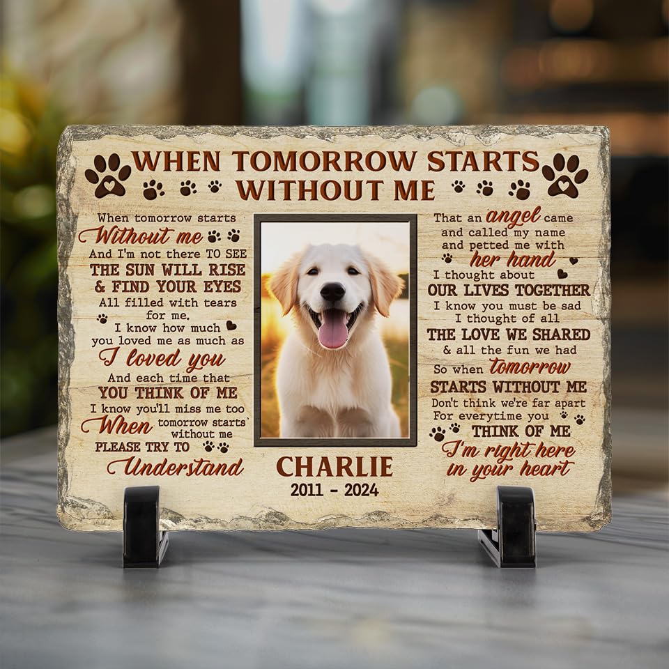 DOPTIKA When Tomorrow Starts Without Me, Personalized Dog Memorial Stone, Pet Memorial Gifts for Dogs, Custom Photo Dog Memorial Gifts, Pet Loss Gifts, Pet Memorial Stone, Dog Passing Away Gifts