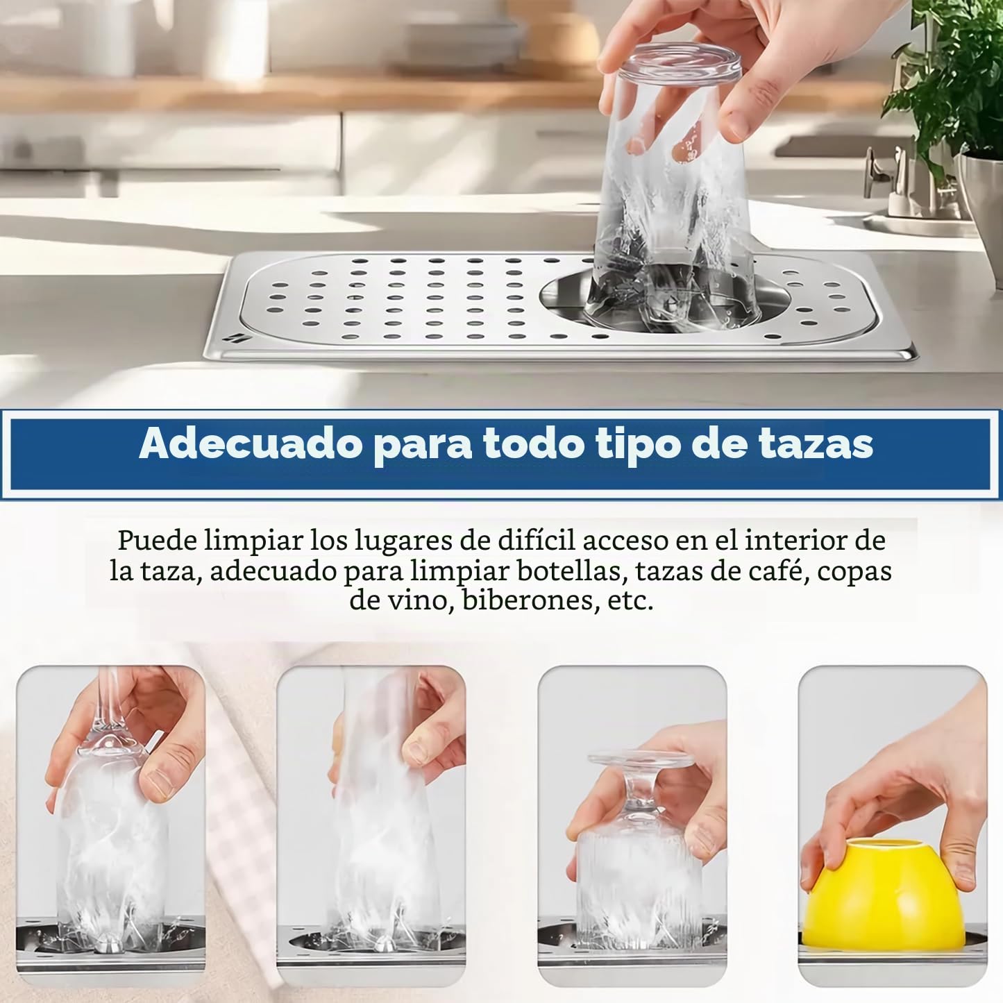 4.49 inch de Diámetro 201 Acero Inoxidable Leche Taza de té Lavador Limpiador Barra de Enjuague de Vidrio Enjuagadora de vidrio G1/2in