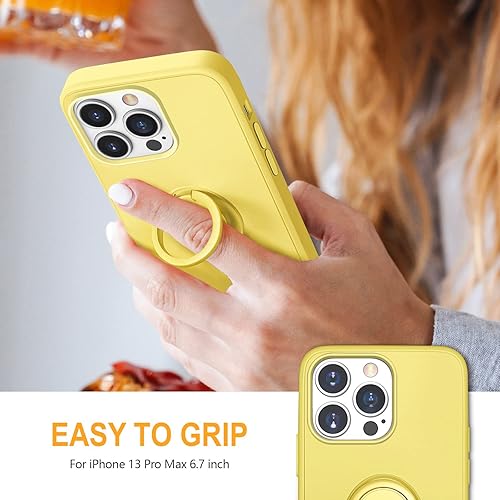 Miniatura 2 de Hython Funda para iPhone 13 Pro Max con soporte de anillo Soporte de anillo giratorio de 360 Soporte magnético Forro de microfibra suave Funda