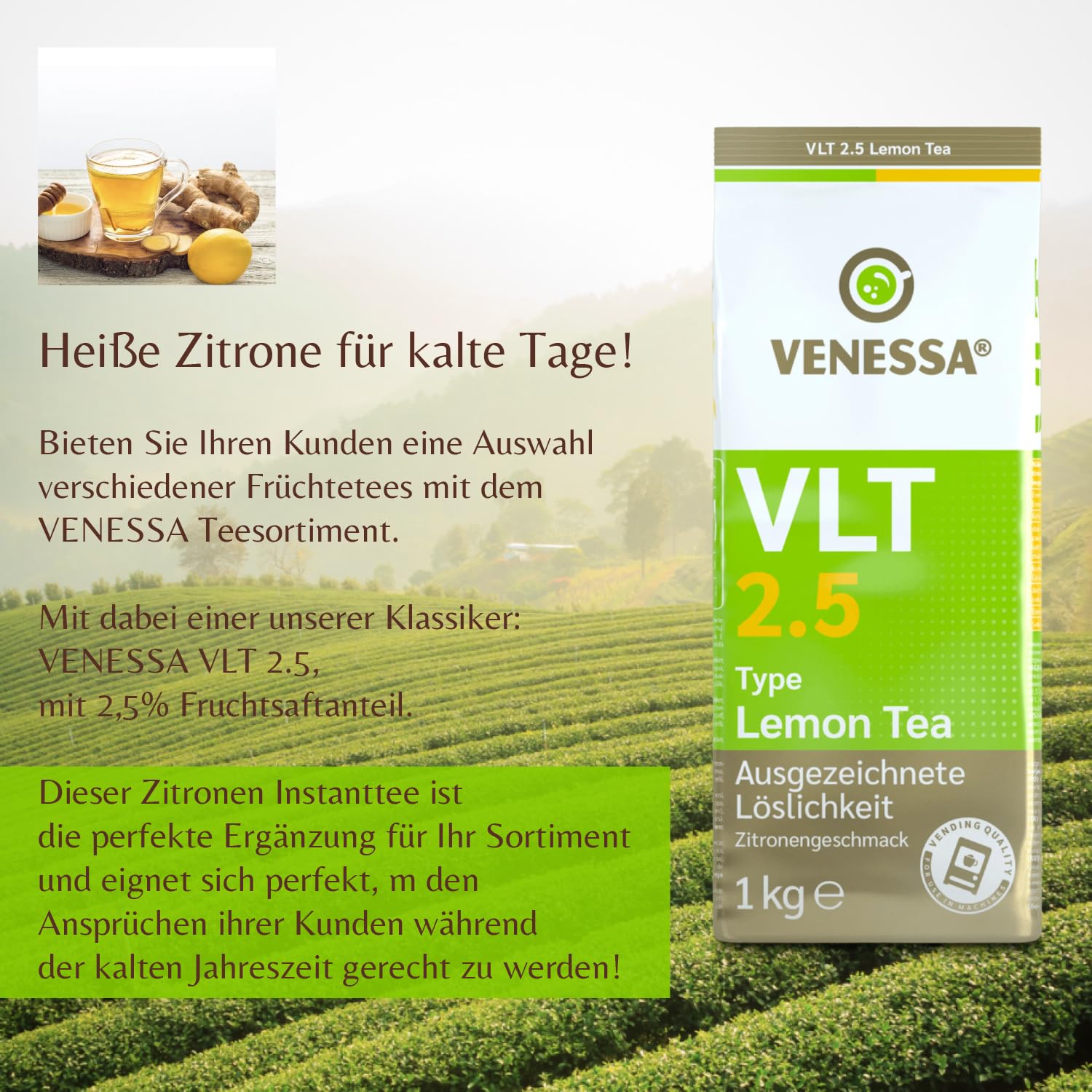 VENESSA VLT 2.5 Lemon Tea 20 x 1 kg opakowanie zapasowe, napój herbaciany, aromatyzowany napój w proszku do firm, zajazdów, restauracji, do wszystkich zastosowań