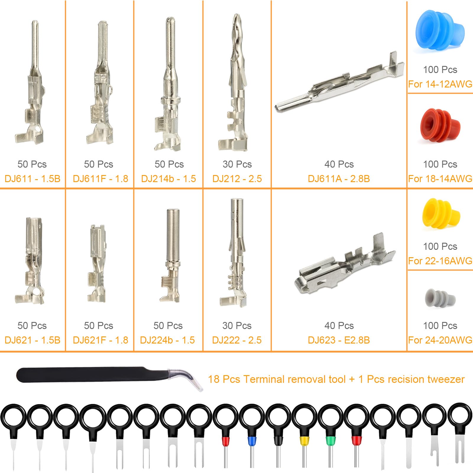 Kit de 859 conectores eléctricos automotrices de 1,5/1,8/2,5/2,8 mm, conectores de alambre, clavijas macho hembra con sellos de alambre, herramienta de extracción de terminales y pinzas para