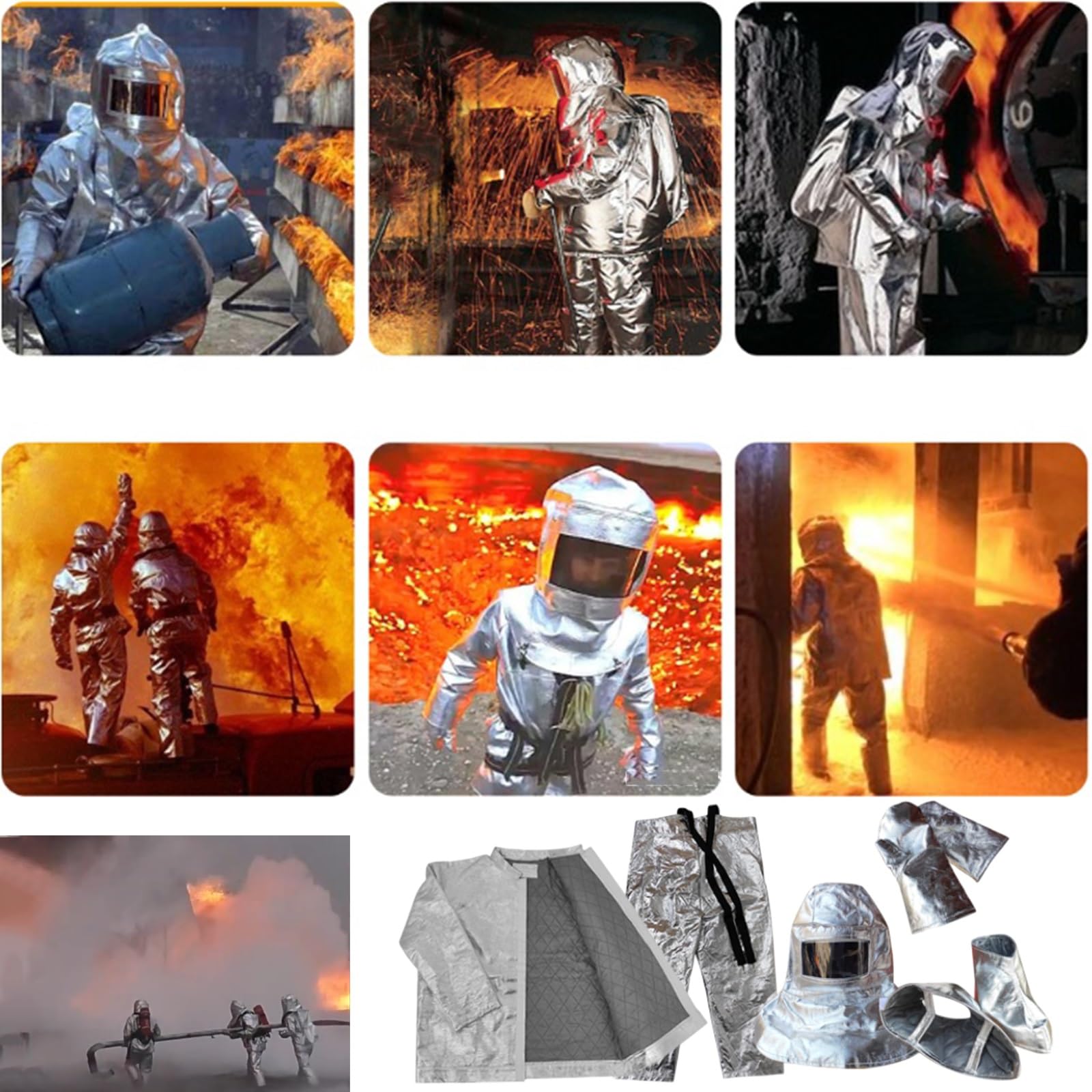 Traje ignífugo, Traje aluminizado Resistente al Calor con lámina Retardante de Llama, protección contra la radiación térmica (500-1000 °C) para extinción de Incendios