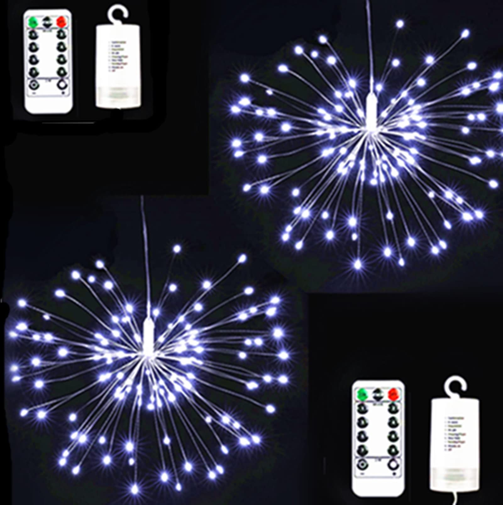 Aalin White Firework Fairy Light, 2 Pack Copper Wire Starburst Lights Battery Powered With 8 Modes Dimmable Decorative Fairy Lights For Indoor And Outdoor Decoration (150 Led, )