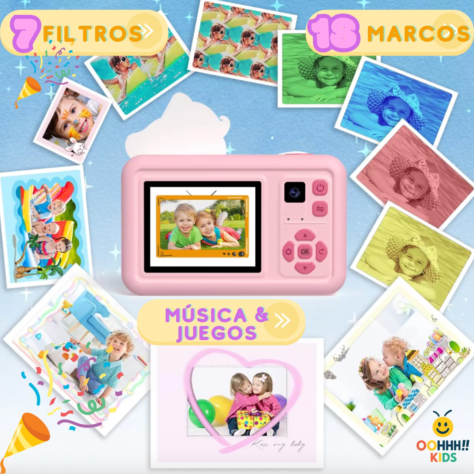 Cámara Fotos Infantil Unicornio Rosa para Niña 3 4 5 6 7 8 9 10 Años, 2" 1080P con 32GB y Trípode, Juguetes Regalo Niña Cumpleaños Navidad, Selfie MP3 Juegos Educativos